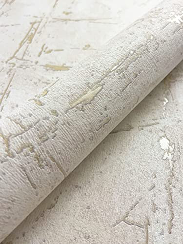 Newroom Tapete Creme Vliestapete Beton - Betonoptik Modern Gold Zement Betonwand Industrial inkl. Tapezier-Ratgeber