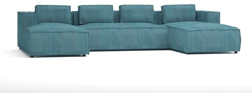 S-Style Möbel Nante Ecksofa Wohnlandschaft U-Form Eckcouch für Wohnzimmer Lounge Couch Möbel Freistehende Polster Sofas & Couches Cord Türkis 327 x 64 x 176 cm