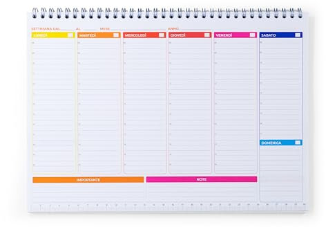 MERAAK Planner Settimanale da Tavolo A4, 100 Settimane in Italiano - Calendario da Scrivania Spiralato con Righello
