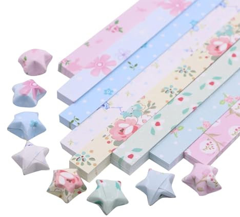 Kotkiddy 400 tiras de papel de origami con diseño de flores para origami y estrellas, para manualidades, papel de origami colorido, tiras de papel de estrellas de la suerte