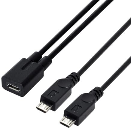 NFHK Micro-USB-Buchse auf 2 Micro-USB-Stecker, Splitter-Verlängerungskabel für Galaxy S5 i9600 S4 I9500 Note2 N7100 S3 I9300 S2 9100