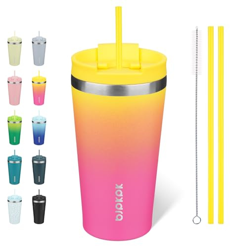 BJPKPK 530 ml Isolierter Edelstahl-Becher mit Deckel und Strohhalm