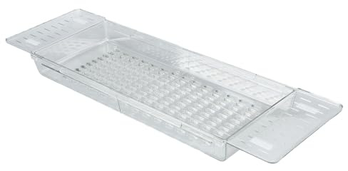 AUNMAS Ausziehbare Badewannenablage, Badewannenablage mit Großem Fassungsvermögen und Abflussdesign für das Badezimmer (Transparent), AUNMASms8qpo0fez-11