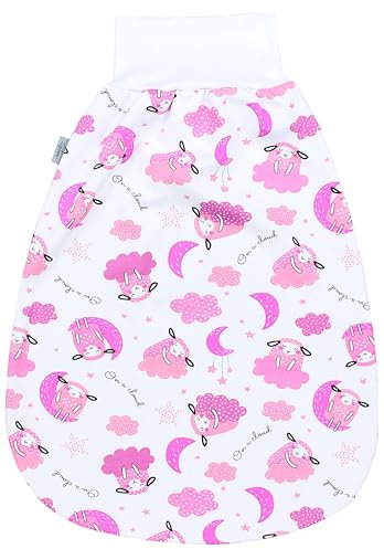 TupTam Baby Strampelsack mit breitem Bund – Unwattierter Schlafsack Baby aus Baumwolle für Frühling & Sommer, Farbe: Schäfchen/Wolken/Weiß/Rosa, Größe: 6-12 Monate