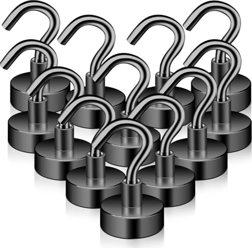 Keukenket 12 Ganci Magnetici Extra Forti, 15 kg, 20 mm, Al Neodimio con Gancio, Senza Punzonatura, Per Porte in Ferro, Ganci Magnetici da Cucina e Campeggio