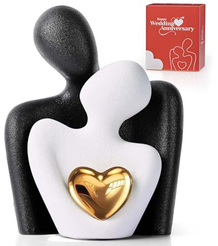 XMGZQ Romantische Paar Statue,Wohnzimmer Deko Moderne Keramik Figuren,Liebe Porzellan Figur,Umarmendes Brautpaar, Skulptur Deko Modern,Kleine Regal Deko Figur Gild