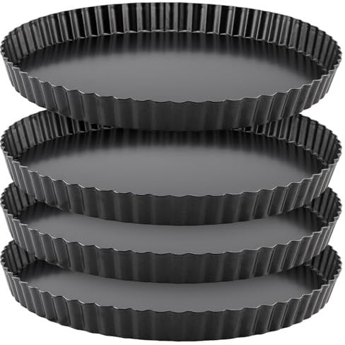 PINGEUI 4 PCS Non Stick Tart Tins, 30cm/12In Tart Tin with Loose Base Round Fluted Quiche Pan Large Tart Pan for Baking, Pie Pan, Quiche Dish, Fruit Tart Pies