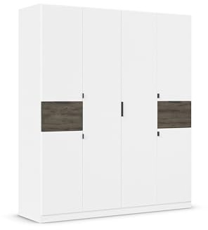Rauch Möbel Ticao, Drehtürenschrank, Kleiderschrank, Kleiderschränke, Garderobe, Schrank mit Stauraum, 6-türig, 2 Schubladen, Farbe Weiß-Atlantic Oak Dunkel, Holz, 181x210x54cm