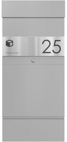 Briefkasten Manufaktur Freistehende Paketbox KLEIST Edition - Design Elegance 1 - Paketbriefkasten - XXL Briefkasten mit Namen und Hausnummer graviert (RAL 9007 graualuminium)