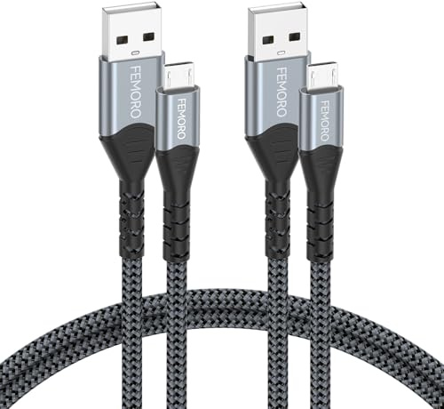 FEMORO Cavo micro USB da 0,9 m, confezione da 2, trasferimento dati 480 Mbps e ricarica da 12 W