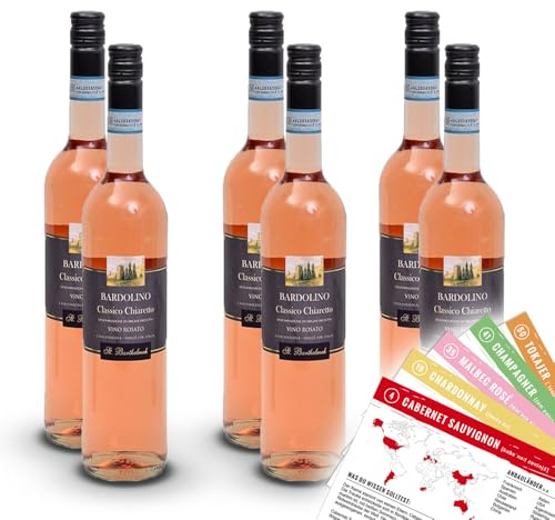 St.Barthelmeh Bardolino Classico Chiaretto Rosé DOP, trocken, sortenreines Weinpaket + VINOX Winecards (6x0,75l)