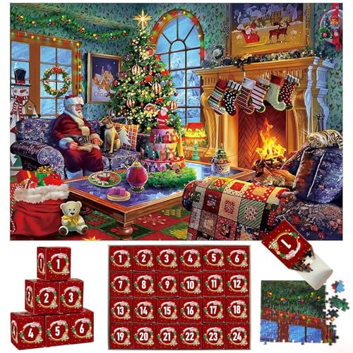 Advent Calendar 2024 Jigsaw Puzzle, Christmas Family Holiday Puzzle 1008 Pieces Jigsaw Puzzles, 24 Boxes Puzzles for Christmas Holiday Puzzle Countdown to Christmas Puzzles Gift