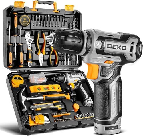 DEKO Cassetta Attrezzi Completa con Trapano Avvitatore Batteria 12V, 133 Pezzi Valigetta con Set Completo di Punte (Grigio)