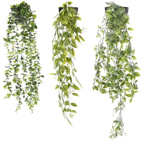 Zequech Plantes Artificielles en Pot Suspendues, 3 Pièces, 9 Branches, Datura Stramonium, Eucalyptus, Décoration d'Intérieur
