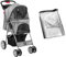 KCT Hooded Foldable Pet Dog Cat Stroller with Waterproof Rain Cover - Grey - 4 Wheel Travel Carriage with Safety Leash, Canopy, Cup Holder, Storage Tray
