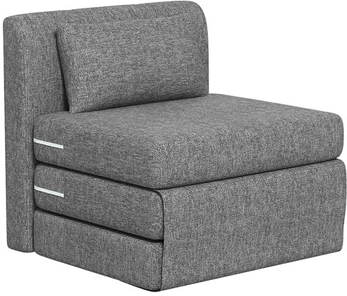 HOMCOM Fauteuil Convertible 1 Place Fauteuil Paresseux chauffeuse 1 Place - Coussin Inclus, Matelas tri-dépliant - pour invités, Salon, Charge 240 kg, Tissu Lin Gris