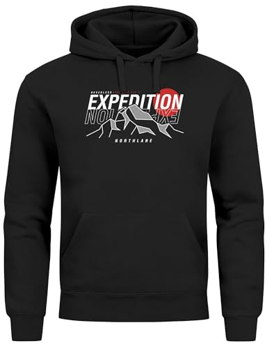 Neverless® Hoodie Herren Outdoor Berge Wandern Naturliebhaber Expedition Northlane Aufschrift Männer Printshirt Fashion Streetstyle schwarz M