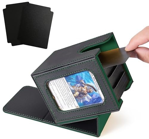 Venssu MTG - Caja de mazo para exhibición de comandantes, caja de cartas para 100 tarjetas de doble manga, caja de almacenamiento de tarjetas TCG (negro y verde, 1 ventana)