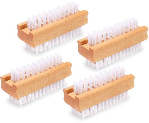 DBEBTOOL Nail Brush Set - 4pcs Two-Side Fingernail Nail Brushes for Cleaning, Wooden Nail Cleaning Brush, Stiff Nail Scrubber Brush for Cleaning Toes and Nails