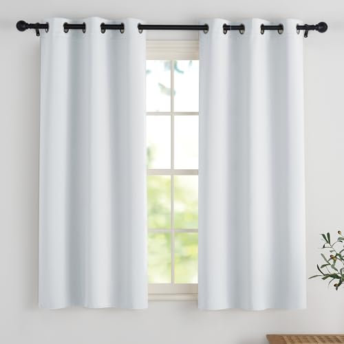 PONY DANCE Scheibengardinen für Kleine Fenster 2 Stücke H 114 x B 106 cm Kurzvorhang Blickdicht Bistrogardine Küche Verdunklungsvorhänge mit Ösen Thermovorhang, Grau-weiß