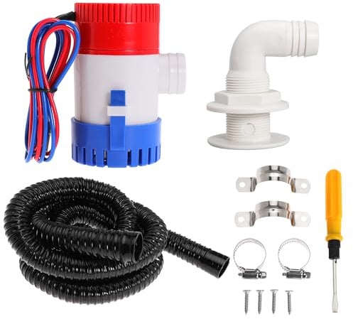 Ciweisah - Boat Bilge Pump Kit, 1-1/8 Diameter, 12V, Non-Automatic Bilge Pump Kit, 1100GPH with 6ft PVC Bilge Pump Hose, 2 Clamps