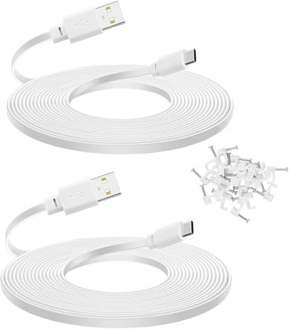 2Pack 25FT Type C Extension Cable for CCTV Security Camera,Ring Pan-Tilt Indoor Cam (2024 Release),Tapo TP-Link 2K C120 Camera,Petcube Cam Indoor/Cam 3/S330,Flat USB C Extension Charging Cord