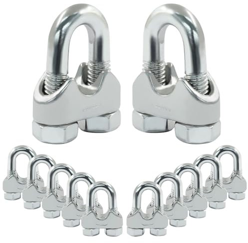 Cjueiom 12 Pcs Wire Rope Clip Cable Clamp M6 for 6mm / 1/4 inch Wire Rope Clamp, 304 Stainless Steel U Bolt Saddle Fastener for Rigging Rope and Tension Cable Garden Tensioning Wire Ropes
