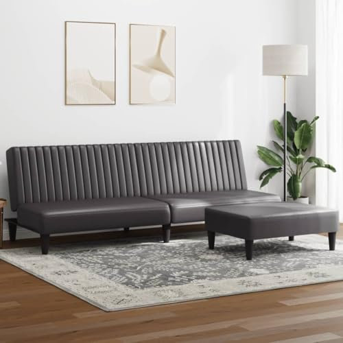 Homgoday 2-TLG. Sofagarnitur Grau Kunstleder Loungesofa Designsofa Wohnzimmersofa Sofa Couch Gästesofa Sitzmöbel für Wohnzimmer Empfang Büro