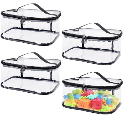 4PCS Clear Toy Storage Bags, PVC Organizing Bags with Zipper, Toy Bags Storage for Kids, Reusable Waterproof Toy Bags with Handle for Building Blocks, Puzzle, Balls, Pretend Play Toys