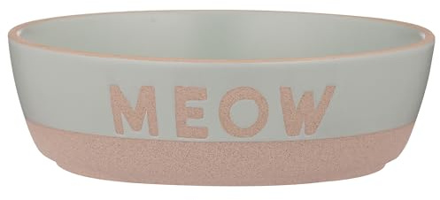 Mason Cash: Meow Cat Bowl - 5.1, 10.1oz - Green & Tan - Durable Ceramic Food & Water Dish, Microwave & Dishwasher Safe, Pet Meal Feeding & Hydration