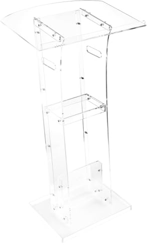 VEVOR Podium Stand, 43-Inch Acrylic Lectern, Portable Laptop Desk with Wide Reading Surface and Storage Shelf, Book Stopper, Floor-Standing, for Classroom, Wedding, Conference, Lecture and Concert