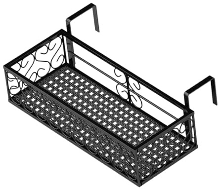 DXEHSEUY Hängeländer Pflanzgefäß Regal Korb Eisen Pflanzenständer für Terrasse Zaun Garten 50 cm, Schwarz