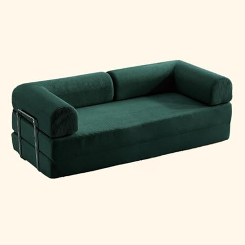 Sofá Cama Plegable, Futón Convertible, Sofá De Pana Tamaño King, Cómodo Colchón De Compresión Con Respaldo, Ideal Para Sala De Estar Dormitorio Salón Y Apartamento(Size:2m（6.6ft）,Color:Dark Green A)