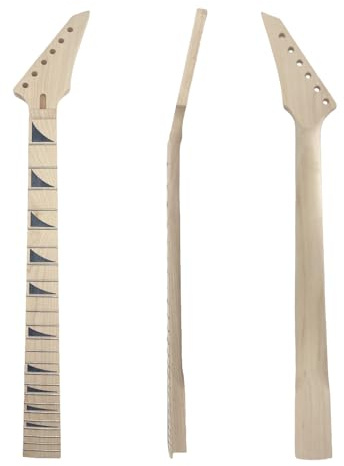 YoungMonic 24 Fret Electric Guitar Neck, 25.5 Scale Maple Neck & Fretboard with Shark Fin Inlay, Without Binding Locking Nut Bolt-On Heel Unfinished Guitar Project (Style 1)