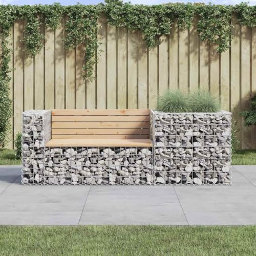 Bucmath Gartenbank mit Gabione, Massivholz Kiefer, 192 cm breit, robuste Sitzbank für Terrasse, Balkon, wetterfest, für Außenbereiche