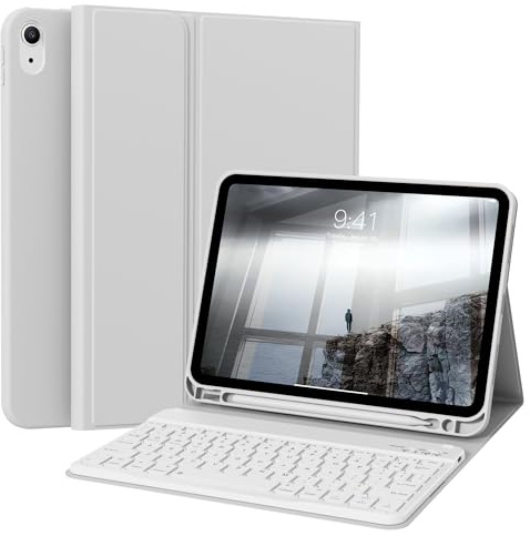 ZOPSGYU Keyboard Case for iPad (A16) 11th/10th Gen (11/10.9 Inch,2025/2022) | Magnetic Detachable Wireless Bluetooth Keyboard, Folio Keyboard Cover with Pencil Holder - Thin & Light, Gray