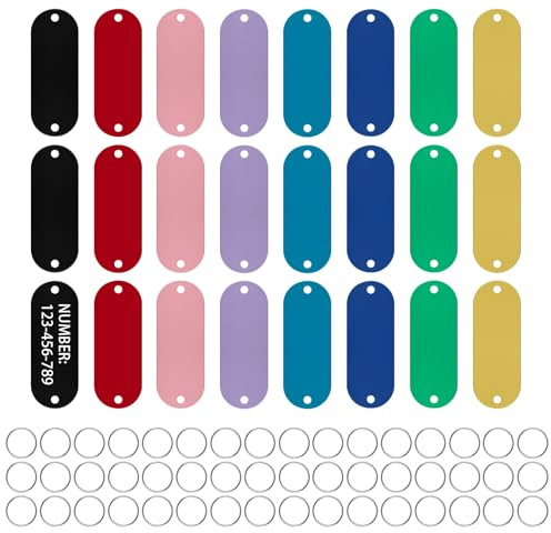 Realand 24 Pack Stainless Steel Stamping Blanks, Metal Tags for Laser Engraving with 2 Holes and 48 Key Rings, Blank Engraved Dog Tag ID Plate Personalized Keychains, 8 Colors