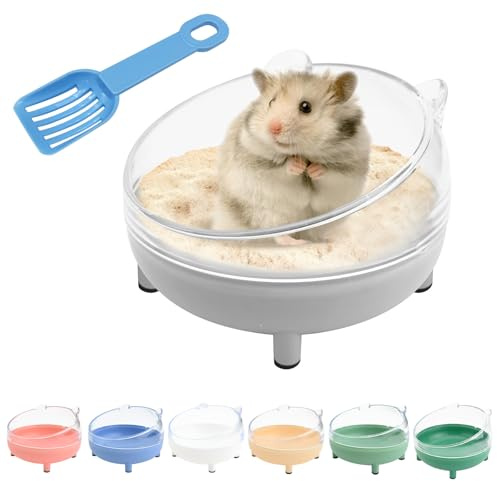 DiiWmme Hamster Sand Bath Container 6.5 Inch Transparent Sandbox Toilet with Sand Shovel for Dwarf Hamsters,Gerbils and Small Pets, Dust-Free Bathing with Rounded Edges (Grey)