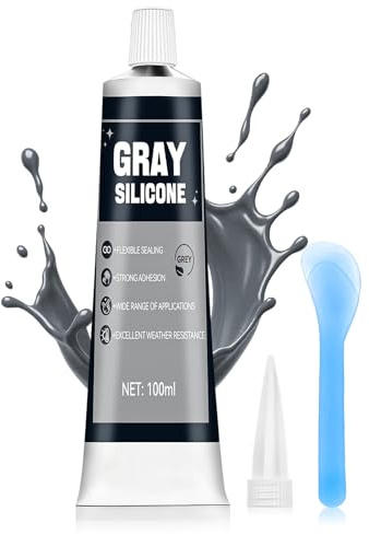 Miioto Silicone Gris, Silicone Transparent, Joint Salle de Bain 100ml | Hautement Elastique,Joint Carrelage Gris pour Cuisine Joints Bains Fenêtres Carrelage (Version Améliorée)