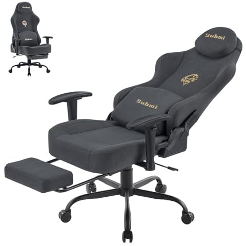 Submi Sedia Gaming, Ergonomica PC Sedia Gaming con Poggiapiedi, Sedia da Gaming in Tessuto Traspirante, Poltrona Gaming con Supporto Lombare, Sedia da Ufficio per Adulti, 150kg (Grigio Scuro)