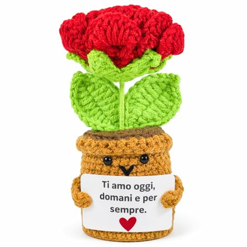 Rosa Eterna Uncinetto - Regalo Romantico per Fidanzato o Fidanzata o per la Coppia | Idea Regalo Anniversario, Mesiversario o Matrimonio | Pensierini San Valentino | Fiori all'Uncinetto Fatti a Mano
