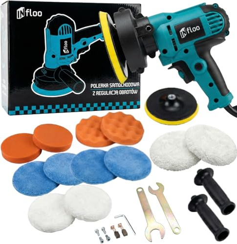 INfloo Poliermaschine 700W – Auto Polierer 125mm, 600–3700 U/min, Drehzahlregelung, Poliermaschine Set mit Pads & Zubehör