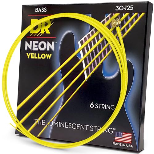 DR Strings Hi-Def NEON Electric Bass Guitar Strings - .030-.125 Medium, Yellow