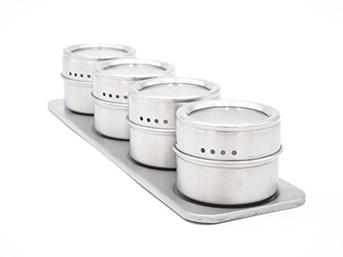 PaellaWorld 9817 Set de 4 boîtes à épices aimantées en Acier Inoxydable