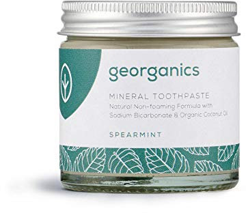 Georganics Mineral Toothpaste - 120ml - Spearmint - 100% Natural, Fluoride Free, SLS Free & Glycerine Free - with Coconut Oil to Support Gum Health - Certified Cosmos Natural, Vegan and Cruelty-Free