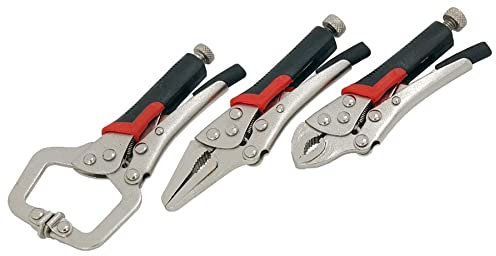 Dapetz ® 3pcs Set of Locking Pliers, Curved Jaw 4, Long Nose 4.5,c-Clamps 5, Two-Color TPR Handle, Welding Car Garage Tool Easy Use for Gripping, Twisting & Holding Small Components