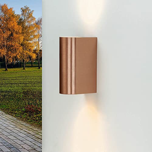 Up Down Leuchte Außen, Wandleuchte GU10, Außenlampe Haus, in Kupfer, IP44, B:6,8 cm, Garten, Eingang, Terrasse, Balkon, Außenwandleuchte, Außenleuchte rund