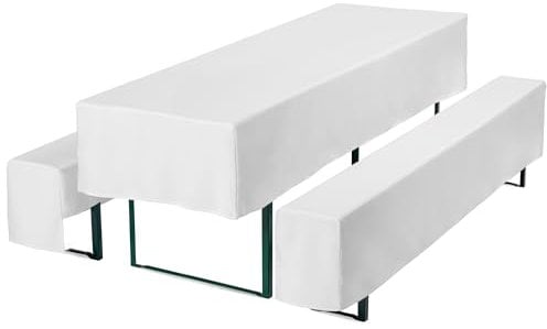 Gräfenstayn® Valentin - Biertischhussen-Set 3 TLG für Bierzeltgarnitur - 50cm oder 70cm Tischbreite - mit Öko-Tex Siegel Standard 100 : Geprüftes Vertrauen 30571 (Weiß, 70x220cm)