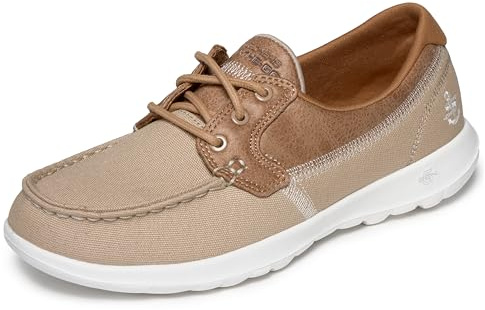 Skechers Women's Go Walk Lite Coral Boat Shoes, Natural Textile/ White Trim, 3.5 UK