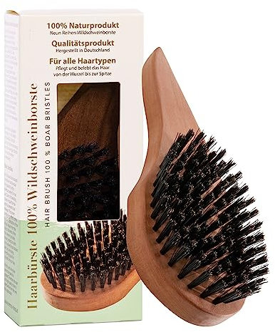 REMOS Natur Haarbürste aus 100% Wildschweinborste ergonomisch für Linkshänder